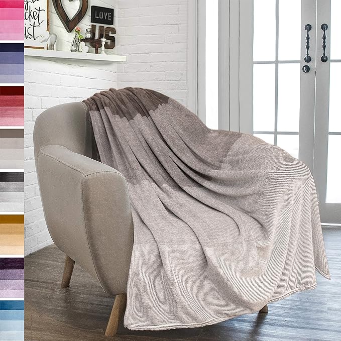 PAVILIA Taupe Ombre Fleece Throw Blanket for Couch, Soft Flannel Blanket for Sofa Bed Room, Plush Lightweight Tan Light Brown Gradient Blanket, Cozy Microfiber Decorative Gift Throw, 50x60