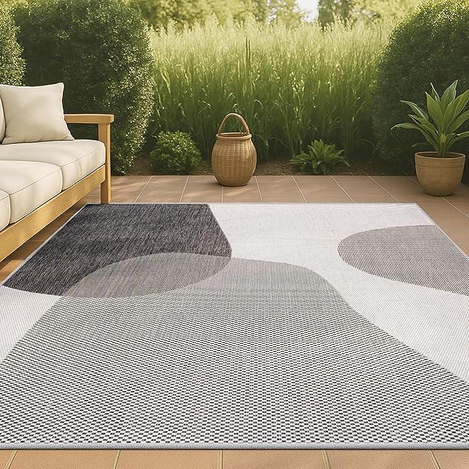 JONATHAN Y Geometric Organic Shapes Indoor Outdoor Area Rug 3X5 Cream/Black, Zia Modern for Backyard, Patio, Porch, Easy-Cleaning, High Traffic, Pet-Friendly, Non-Shedding (TSN306A-3)