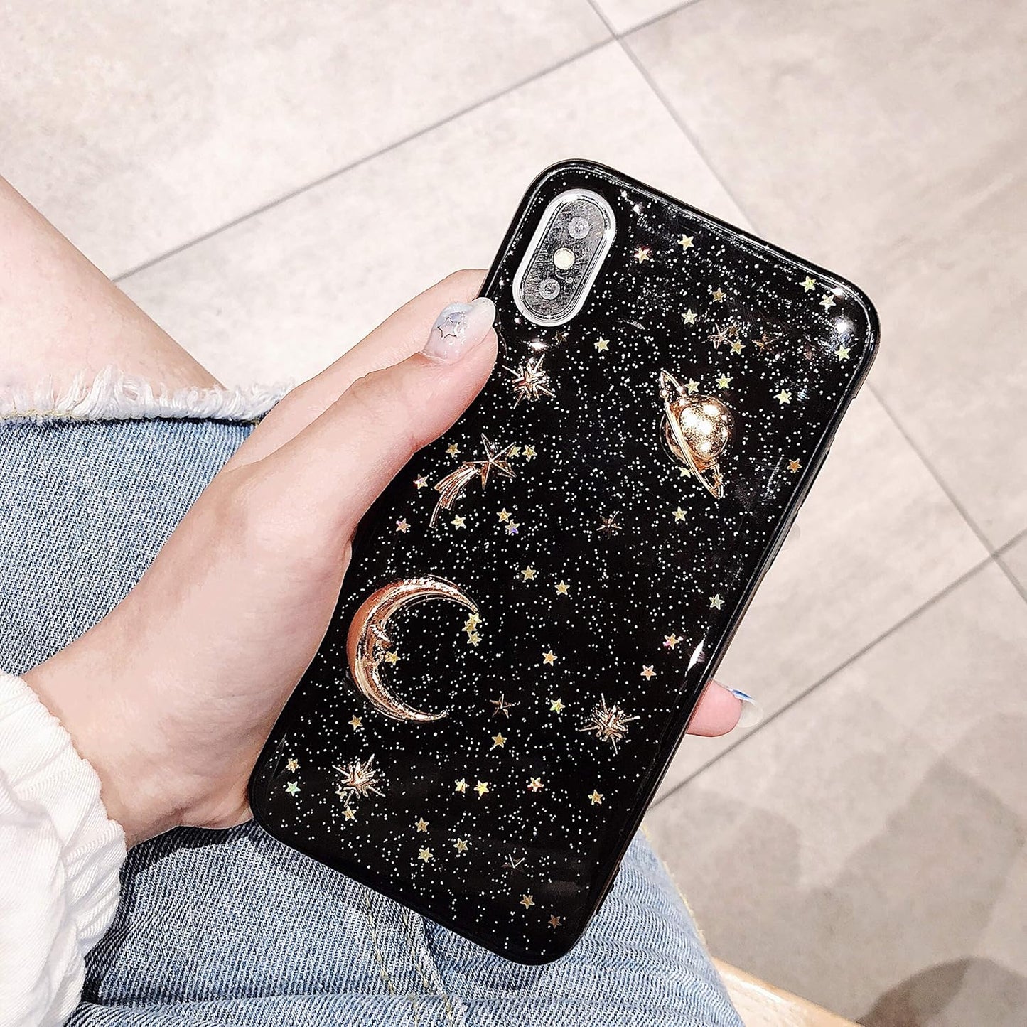iPhone XR Case Bling Planet Glitter with Space Sparkle Moon Star Universe, Soft TPU Silicone Shockproof Cover