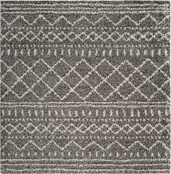 SAFAVIEH Arizona Shag Collection Area Rug - 3'2" Square, Brown & Ivory, Moroccan Design, Non-Shedding & Easy Care, 1.6-inch Thick Ideal for High Traffic Areas in Living Room, Bedroom (ASG741B)