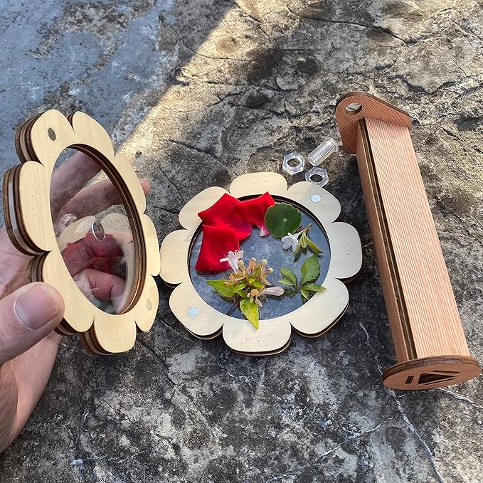 Natural DIY Kaleidoscope Kit, New Wooden Magic Rotating Kaleidoscope Making Set for Nature Lovers, Best Gift, Outdoor Classic Handmade Education Toys (2 Pcs Normal+Flower)